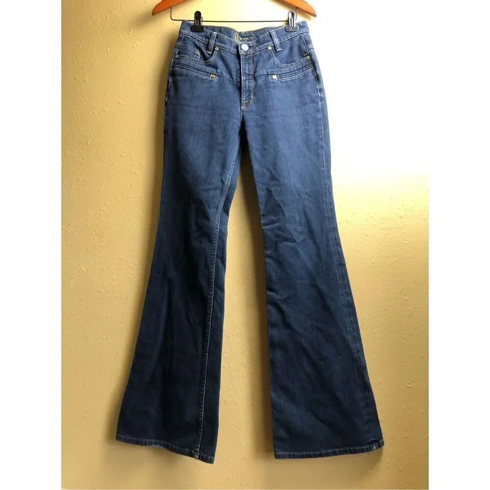 Bebe Flare Jeans Womens 28 Blue Stretch Denim High Waist USA - Picture 4 of 14